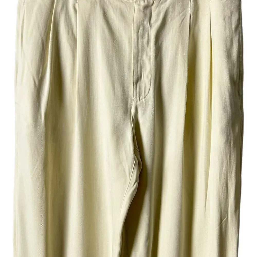 NWT Caribbean White Silk Pleated Front Relaxed Fit Casual Dress Pants‎ 36W 32L